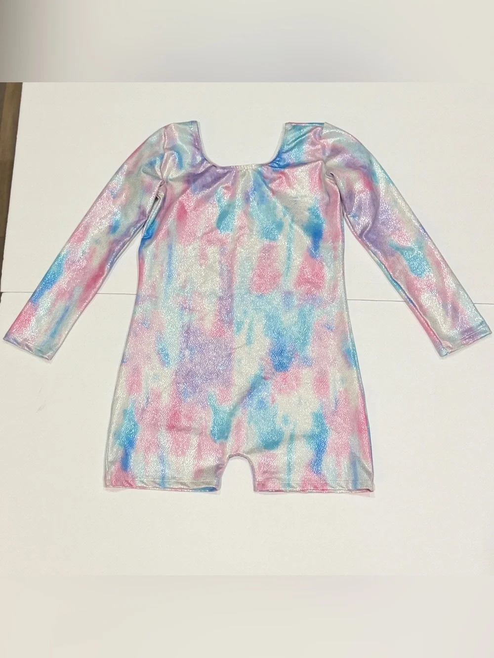 Iridescent Pastel Tie-Dye Long Sleeve Leotard Romper